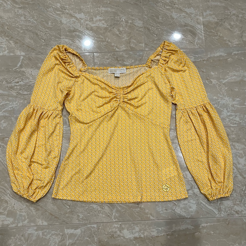 MICHAEL Michael Kors Blouse Jasmine Yellow Puff long sleeves. New with tags.